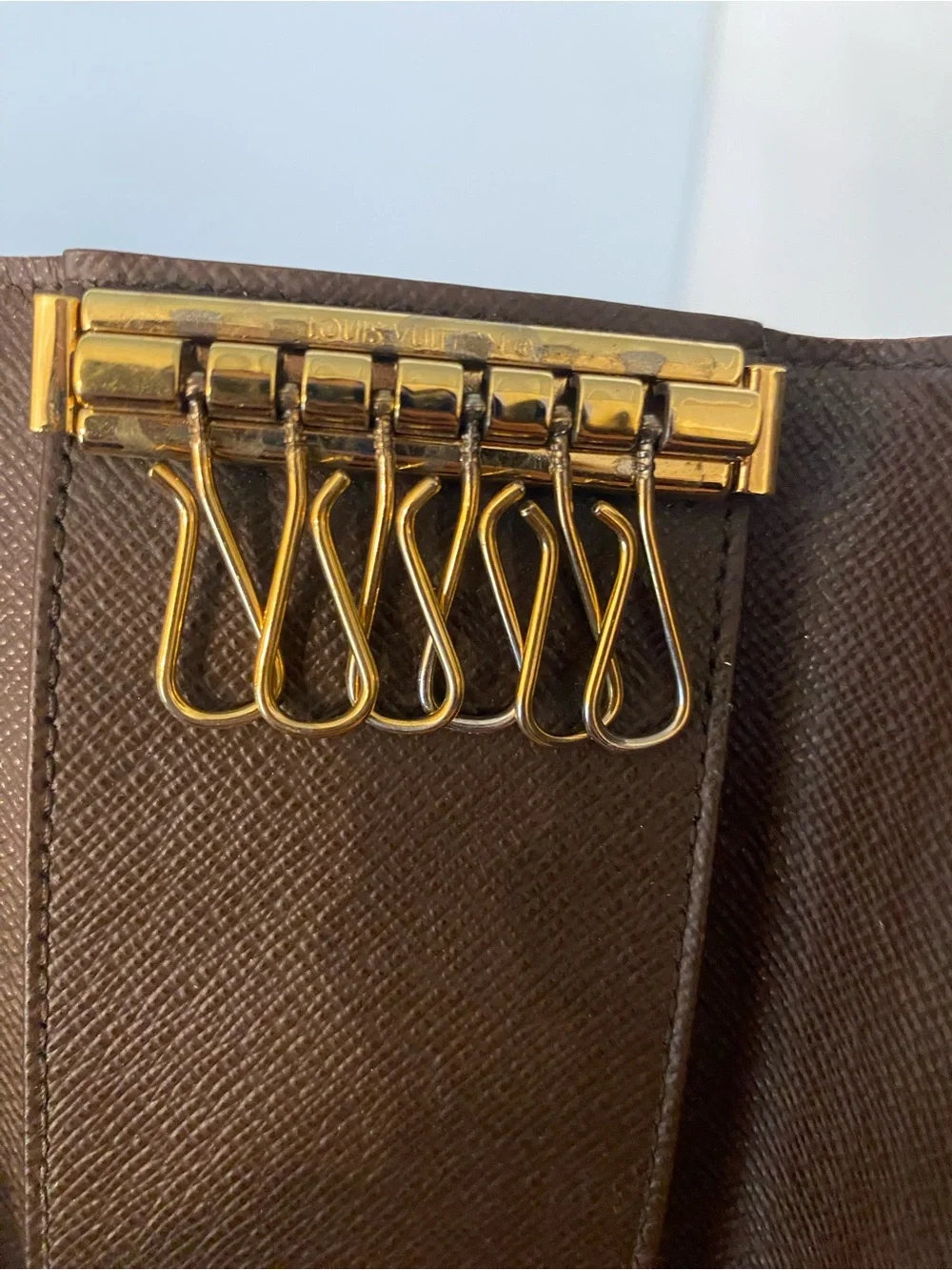 Louis Vuitton Brown Damier Textured Leather Key Holder with Gold Hardware